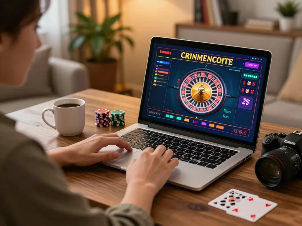 Engaging in thrilling online roulette gameplay at home using ev999 platform, warm ambiance with personal touches.