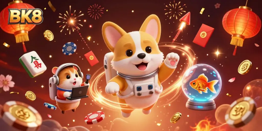 Experience thrilling gameplay with BK8 at a cosmic casino featuring cartoon characters and vibrant elements.