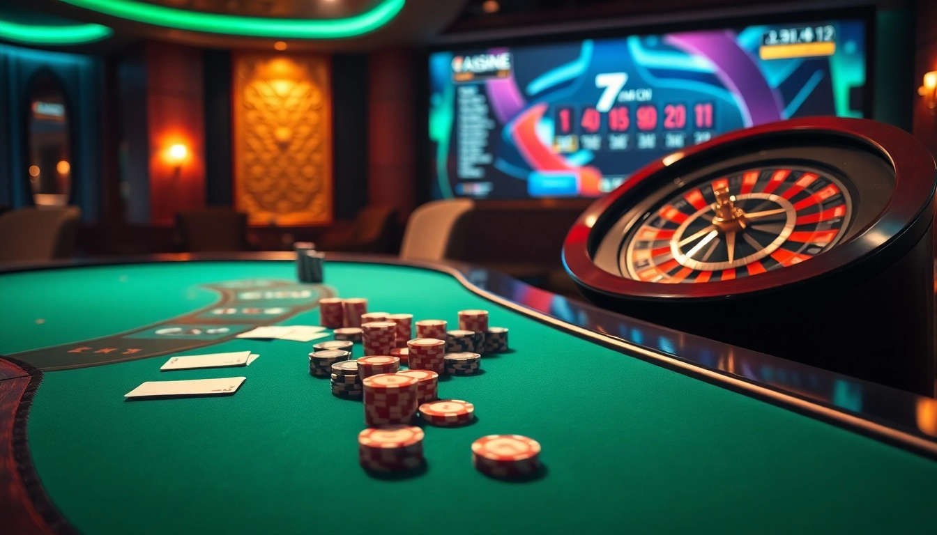 Exciting online gambling scene with 7m.cn interface displayed on a modern casino table.