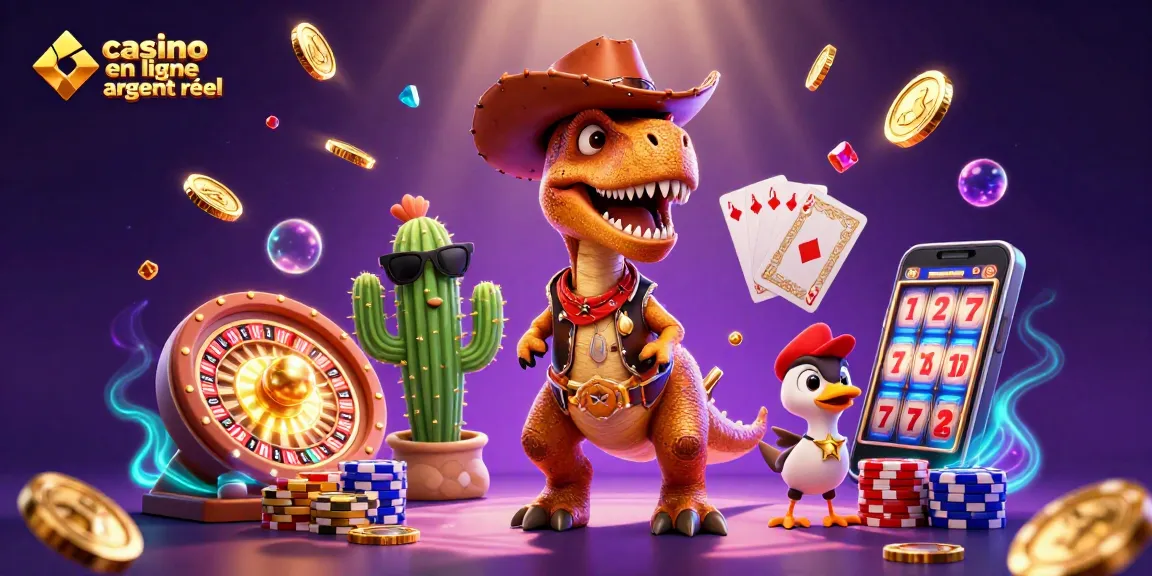 Gagnez à un casino en ligne argent réel avec ce T-Rex cowboy, cactus et oiseau shérif.
