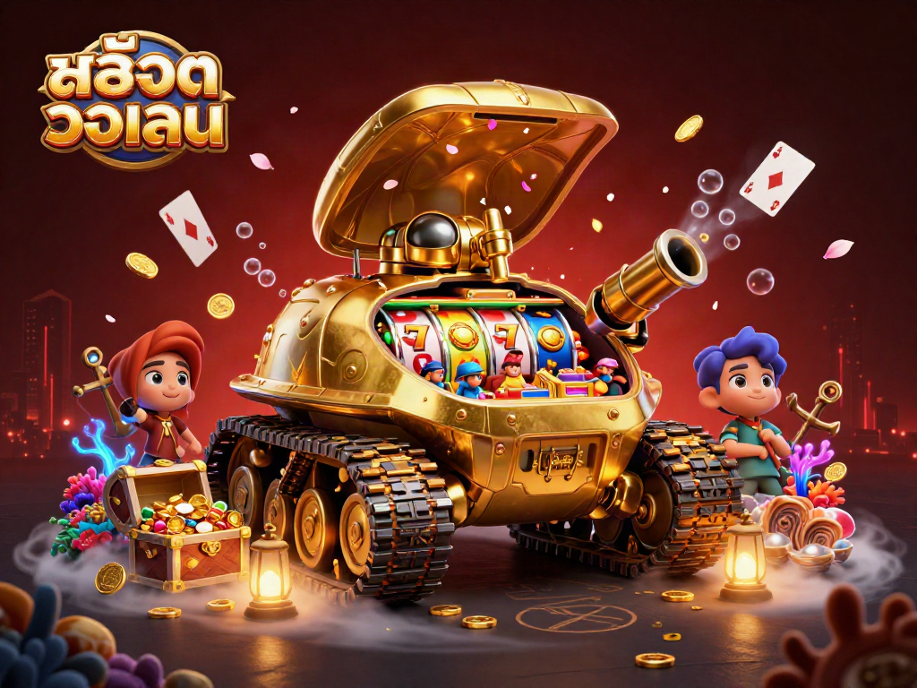 Play exciting slots with สล็อตวอเลท in a unique miniature casino inside a golden beetle tank.