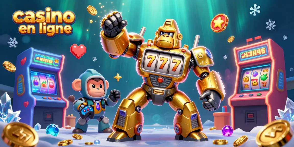 Profitez des jeux de casino en ligne avec notre illustration d'un gorille doré robotique et des machines à sous