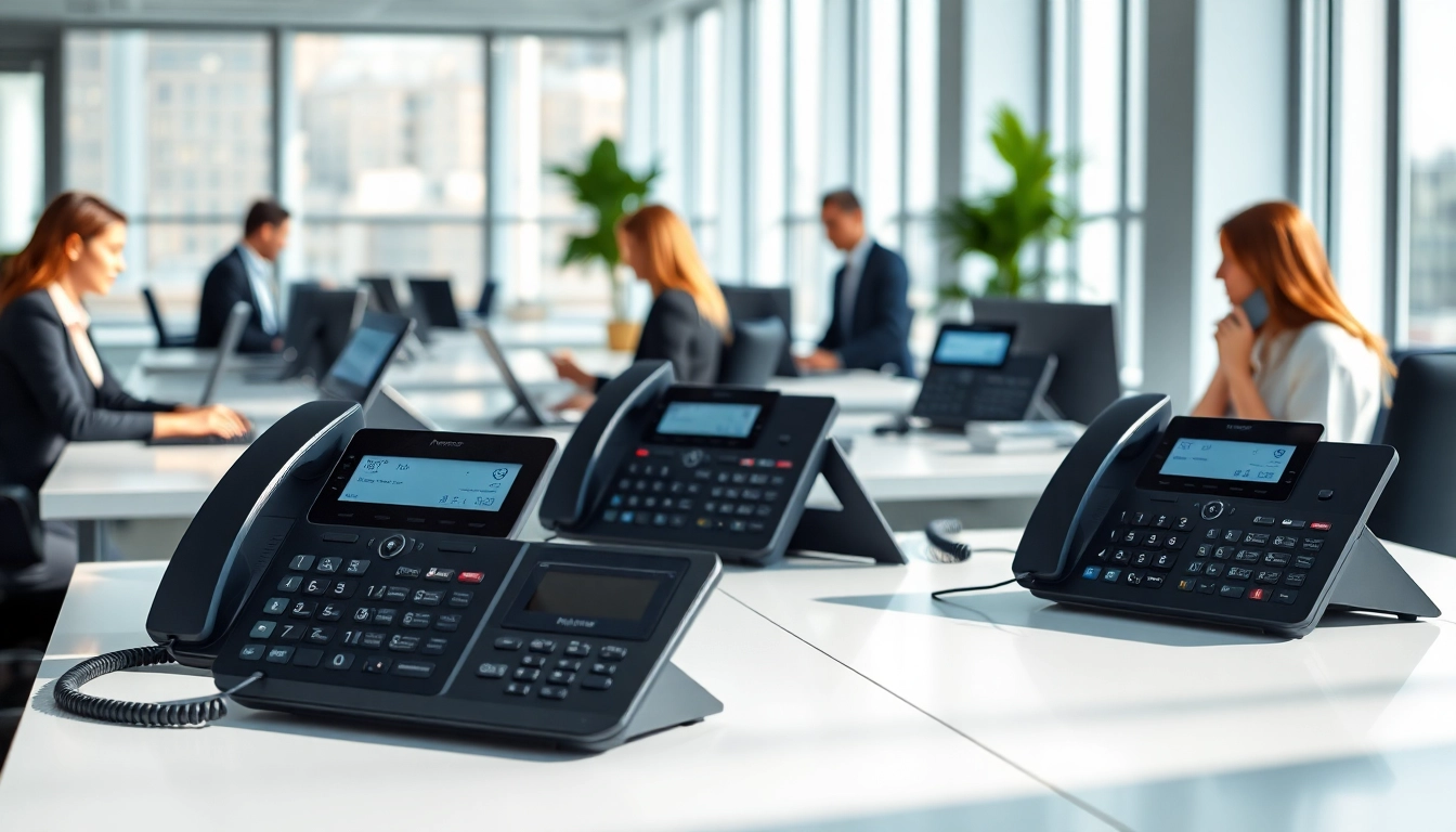 Showcasing advanced telephone systems in a modern office setting for effective communication.