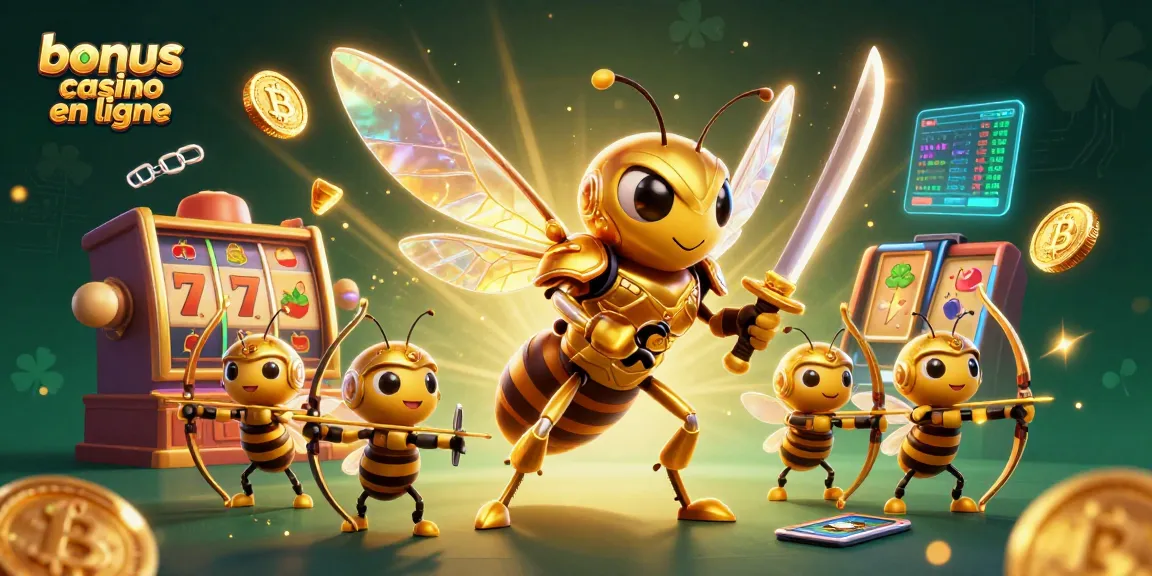 Accédez à des offres de bonus casino en ligne captivantes avec des illustrations dynamiques mettant en scène des éléments de jeu.