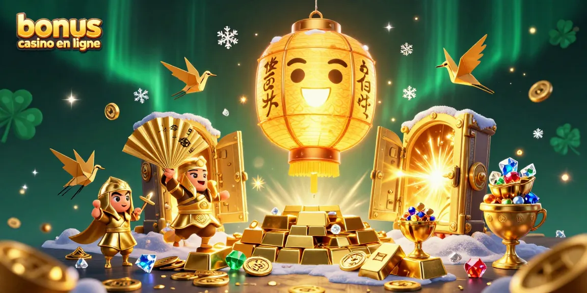 Profitez du bonus casino en ligne avec un esprit scintillant et des trésors dorés dans un casino animé.