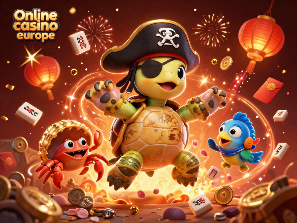 Experience the thrill of online casino Europe with playful characters amidst vibrant gambling elements.