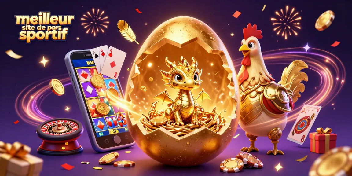 Vivez l'action du meilleur site de paris sportif avec un dragon en or entouré de jeux de casino et de paris sportifs.