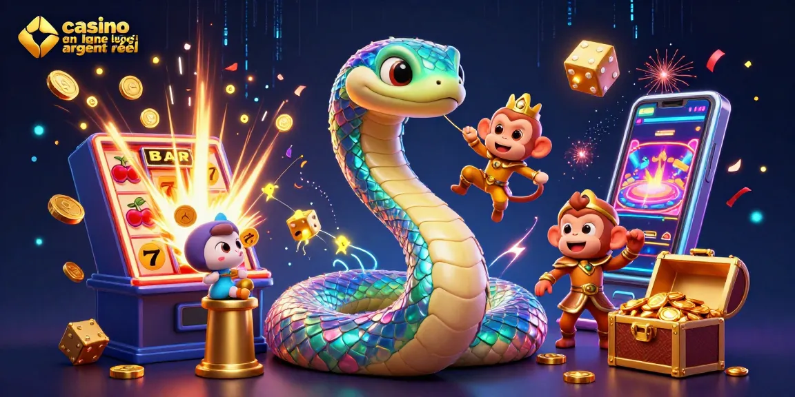 Jouez à des jeux passionnants sur un casino en ligne argent réel avec un serpent coloré et un roi singe.
