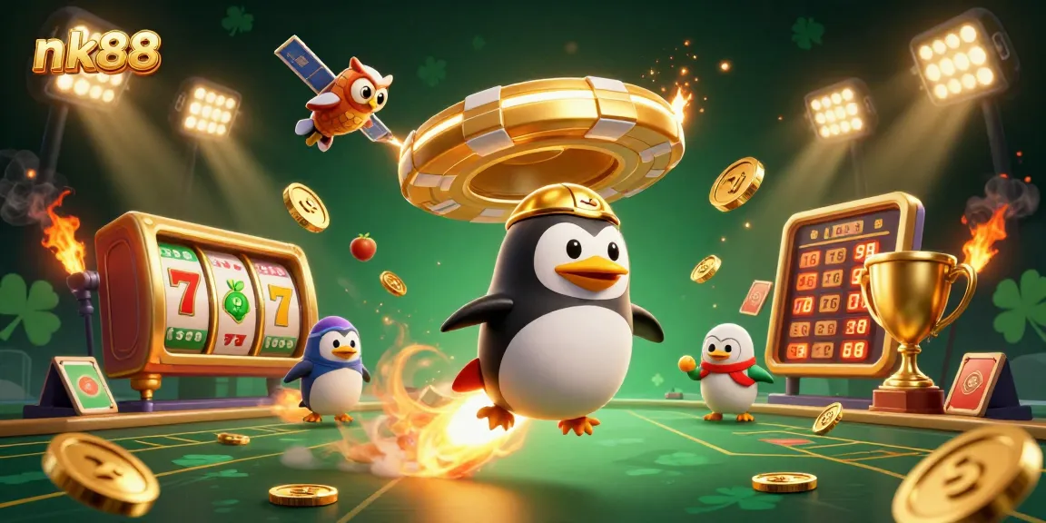 Win big playing games at nk88, featuring a vibrant illustration of an exciting casino atmosphere.