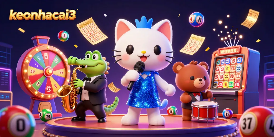Engaging scene at keonhacai3 with vibrant characters singing, dancing, and gambling activities.