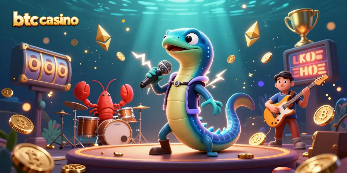 Vincere nel btc casino con un electric eel DJ in un ambiente vibrante e sottomarino.