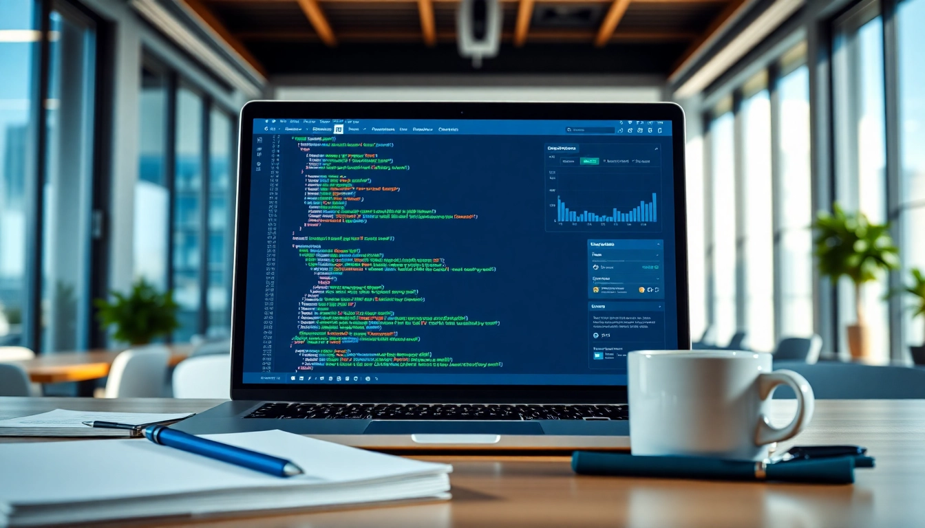 Showcase of a linkedin search results scraping tool in a modern office setting, featuring data visuals.