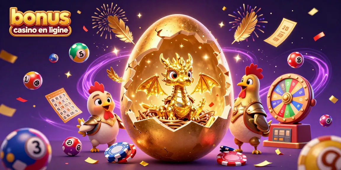 Gagnez avec un bonus casino en ligne sur un fond d'illustration animée festive.