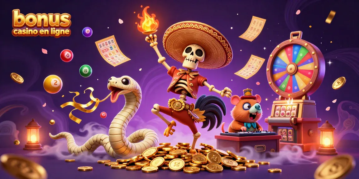 Profitez des bonus casino en ligne avec des personnages animés dans une illustration captivante.