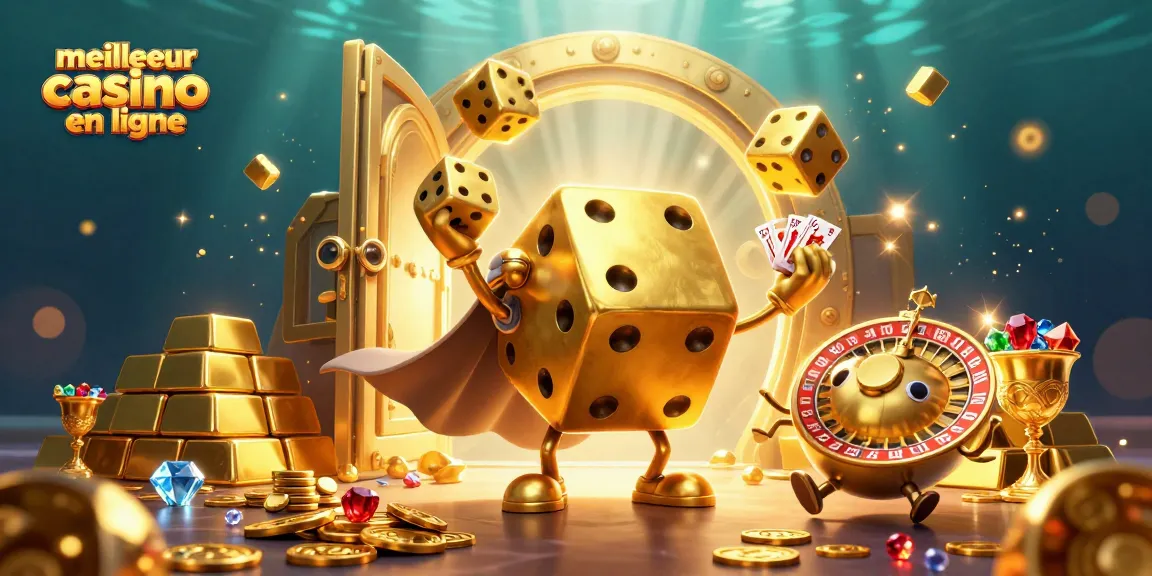 Découvrez le meilleur casino en ligne avec un golem de dés dorés jonglant, dans une scène luxuriante de jeux et de trésors.