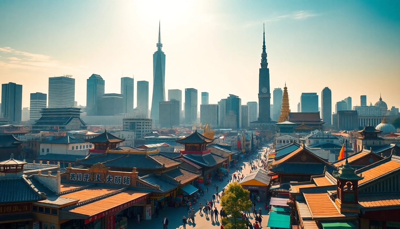 View of cities in Asia showcasing vibrant culture and modern architecture.