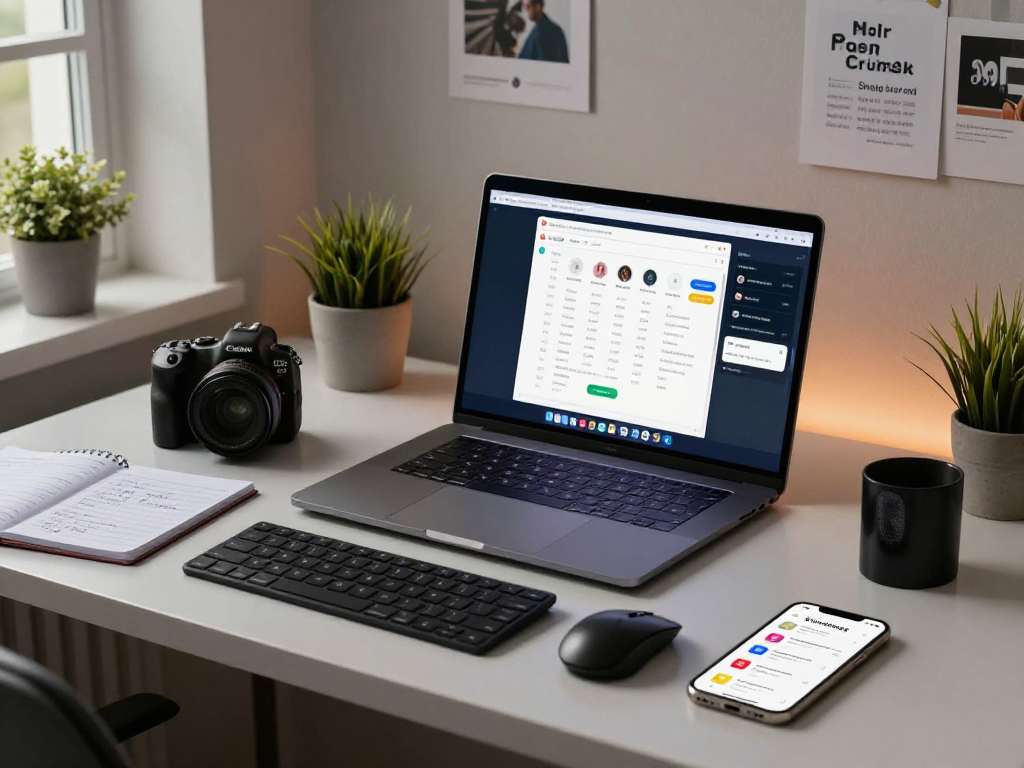 Digital marketer using an antidetect browser for safe multi-account management in a modern workspace.