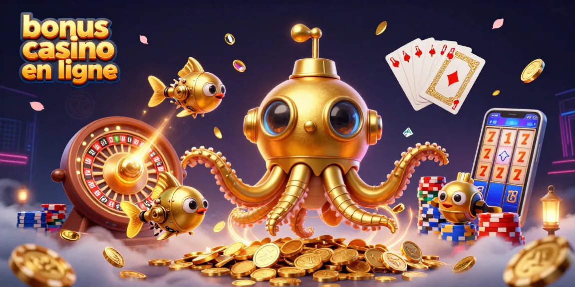 Bonus casino en ligne : Plongez dans l'univers des jeux avec un kraken sous-marin en 3D parmi les pièces d'or.