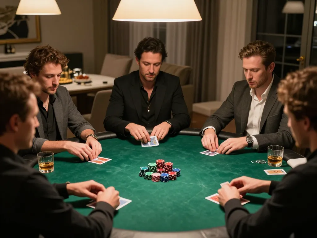Players enjoying a friendly poker night at home, revealing strategic gameplay moments on 388bet.