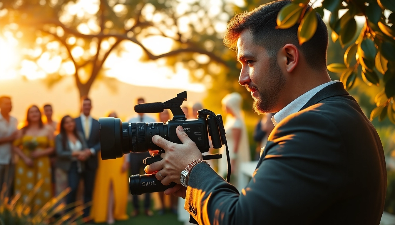 Professional videographer Tampa FL capturing a joyful wedding moment at sunset