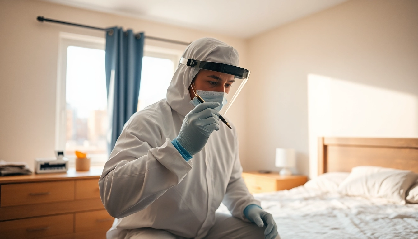 Effective bed bug removal technician applying treatment in a clean and organized bedroom.