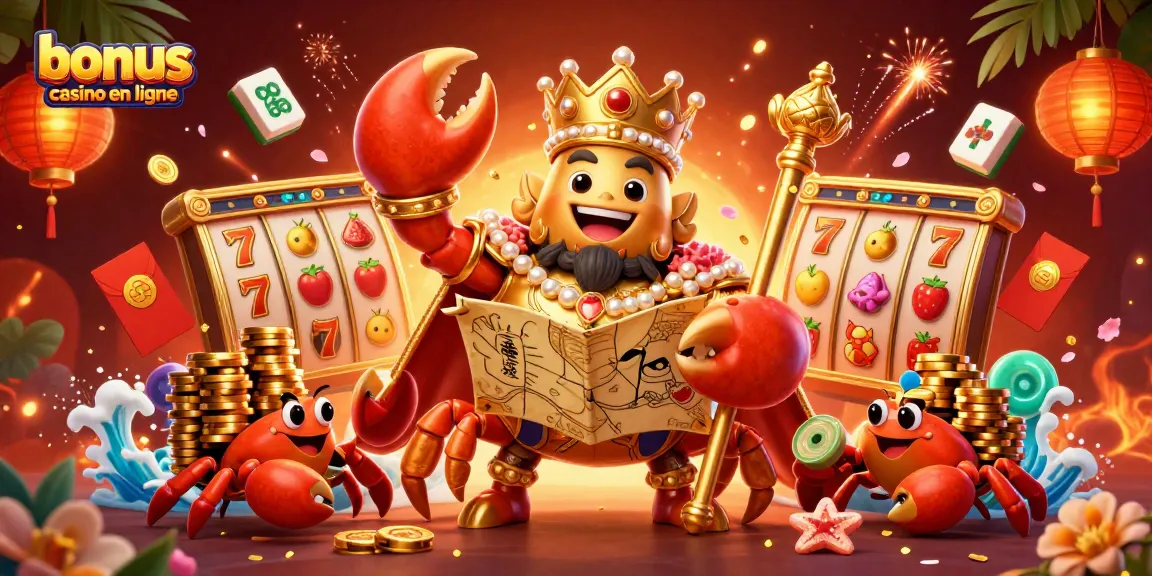 Gagnez avec des bonus casino en ligne entourés d'un crabe doré et de symboles porte-bonheur
