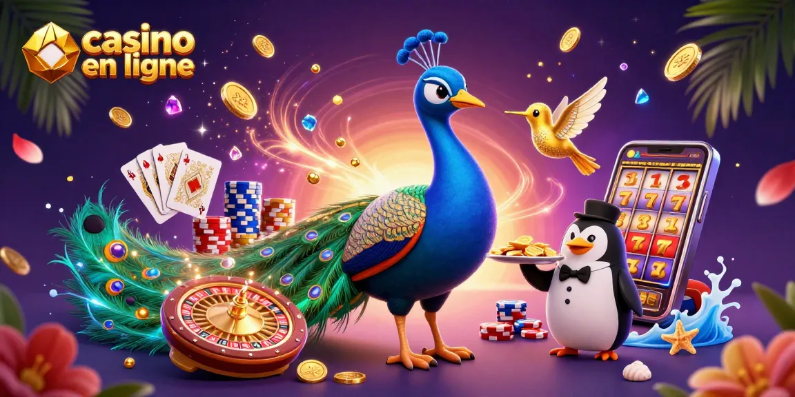 Profitez d'une expérience de casino en ligne avec des personnages colorés, des jetons dorés et des éléments de jeu dynamiques.