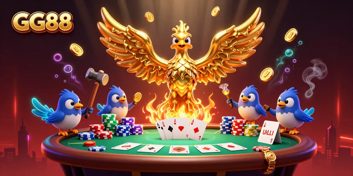 Experience thrilling gameplay at GG88 with a golden phoenix and poker scene.