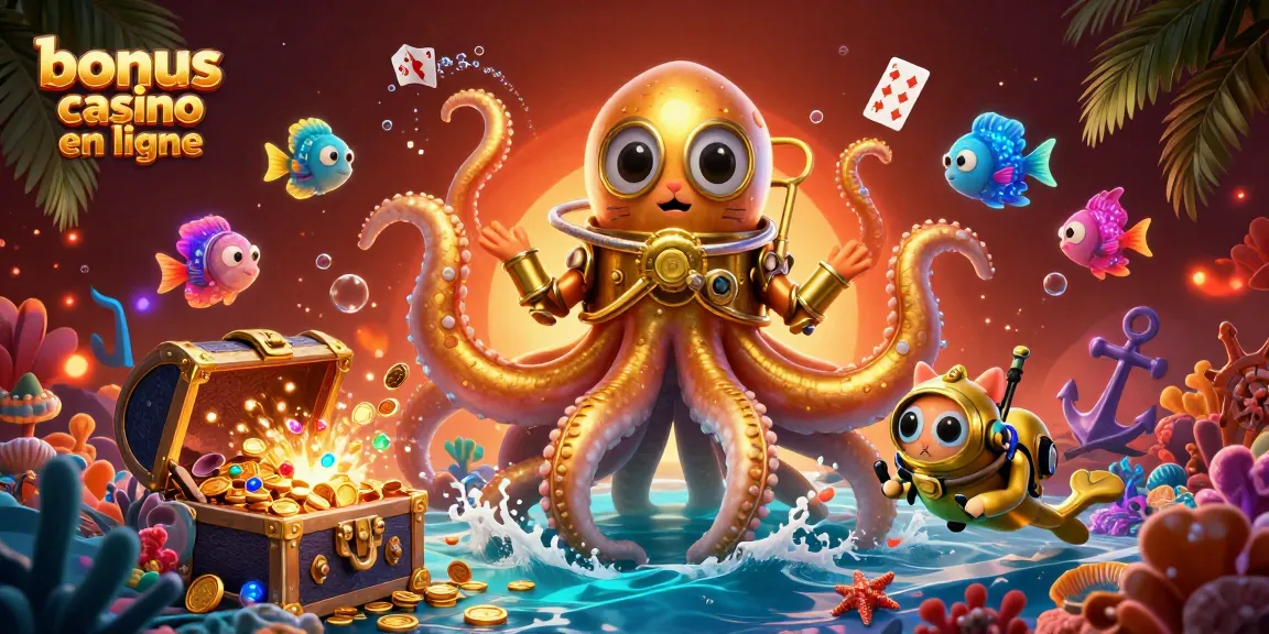 Capturer le bonus casino en ligne avec un kraken et un chat plongeur au milieu de trésors sous-marins