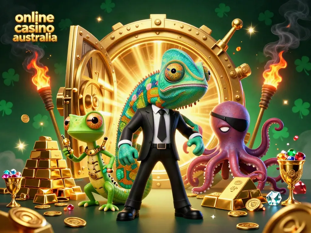 Experience the thrill of an online casino Australia with a secret agent chameleon and golden treasures.