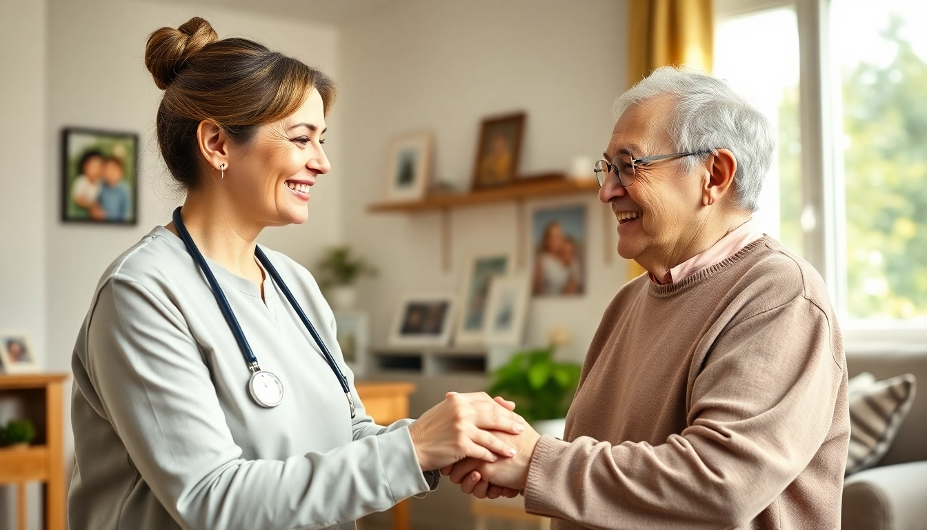 Supportive interaction in senior home care austin, demonstrating compassion and warmth between caregiver and client.