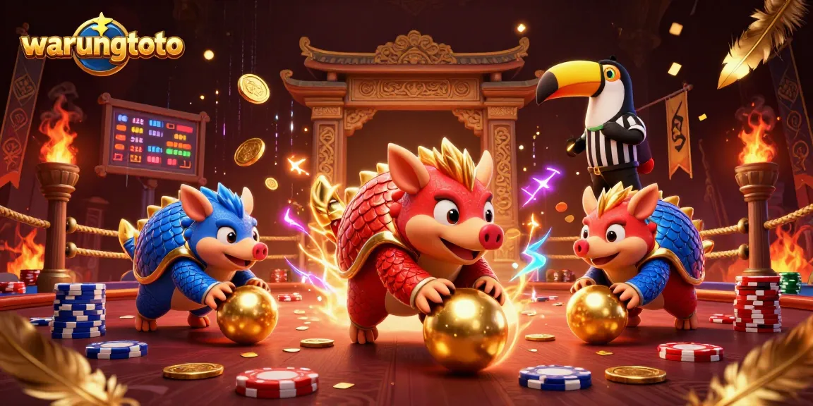 Experience exhilarating action at warungtoto with rival pangolins battling in a vibrant casino scene.