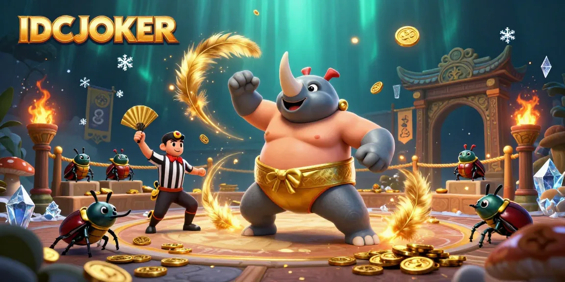 IDCJOKER slot champion beetle stomps, unleashing coins and excitement in a lavish arena.