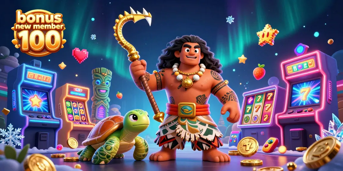 Play and win with bonus new member 100 in this vibrant 3D casino illustration.