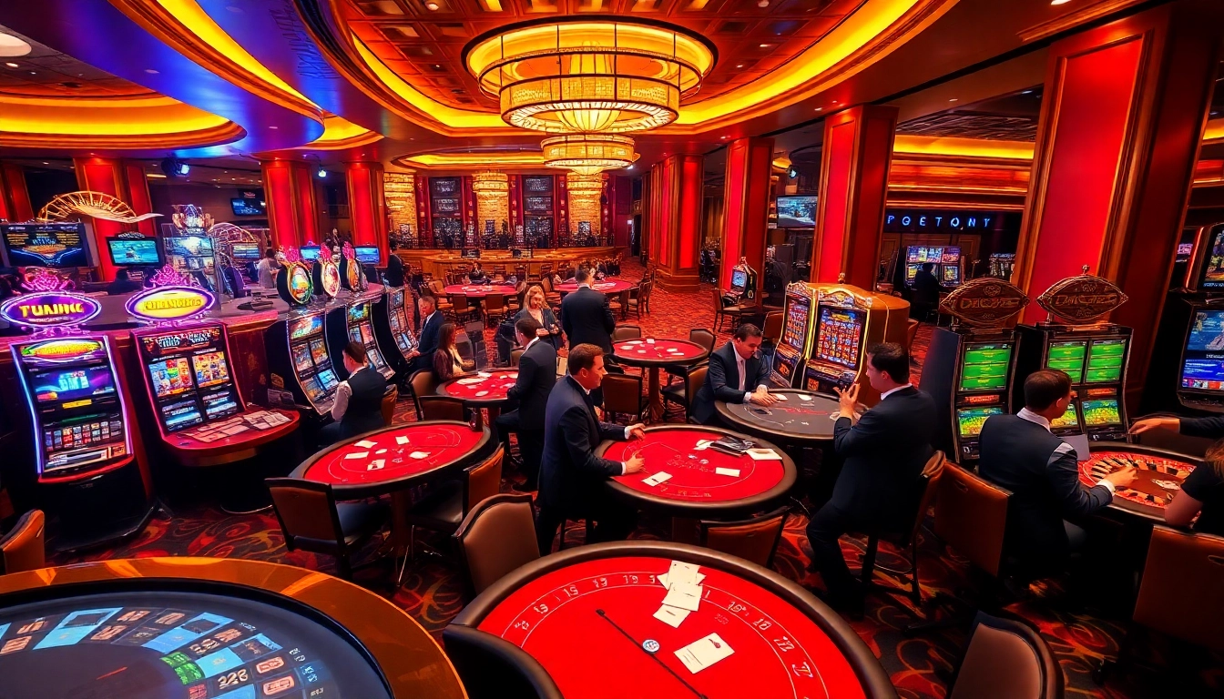 Players enjoying thrilling games at 79king casino, showcasing vibrant tables and slot machines.