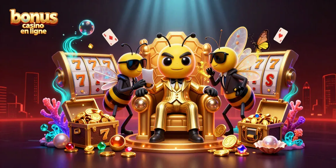 Gagnez avec le bonus casino en ligne dans une illustration 3D captivante incluant un patron abeille.
