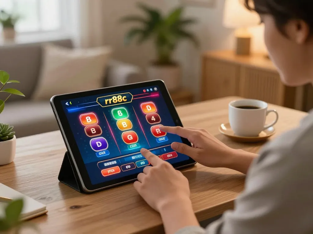 Engaging online gaming on rr88c, showcasing a player placing bets in a cozy home environment.
