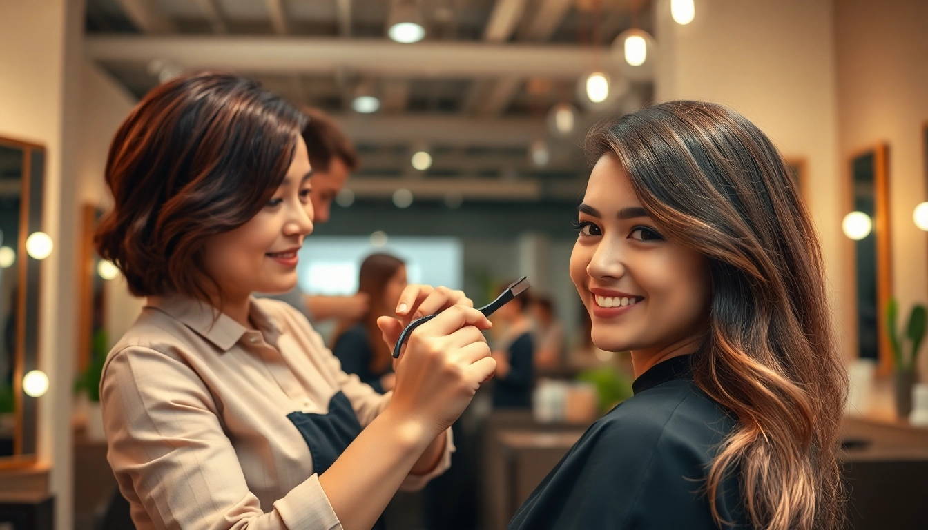 Hair stylist bucuresti în acțiune, oferind o tunsoare unui client satisfăcut.