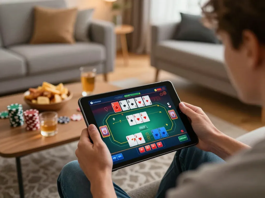 Kubet player engaging in strategic online poker session from home