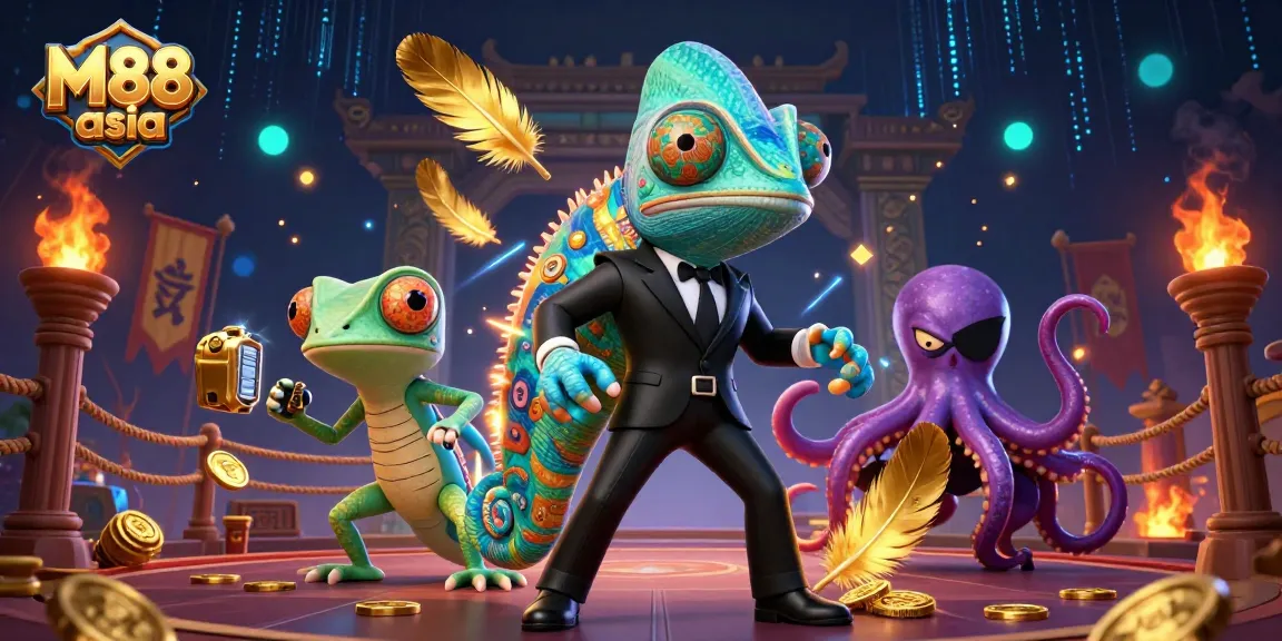 Engage in thrilling bets at M88 asia, where vibrant characters and casino elements collide.