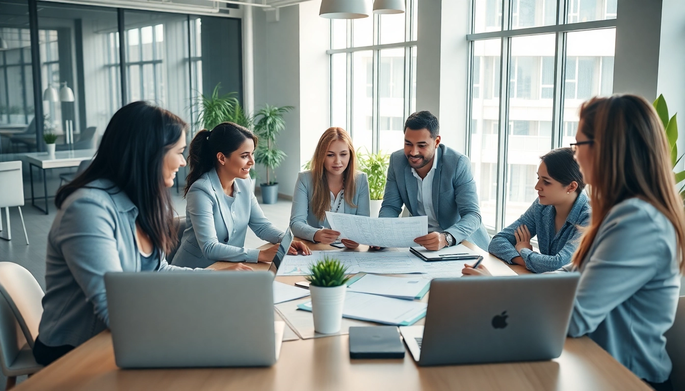 Corporate Event Planners discussing innovative ideas in a bright office setting.