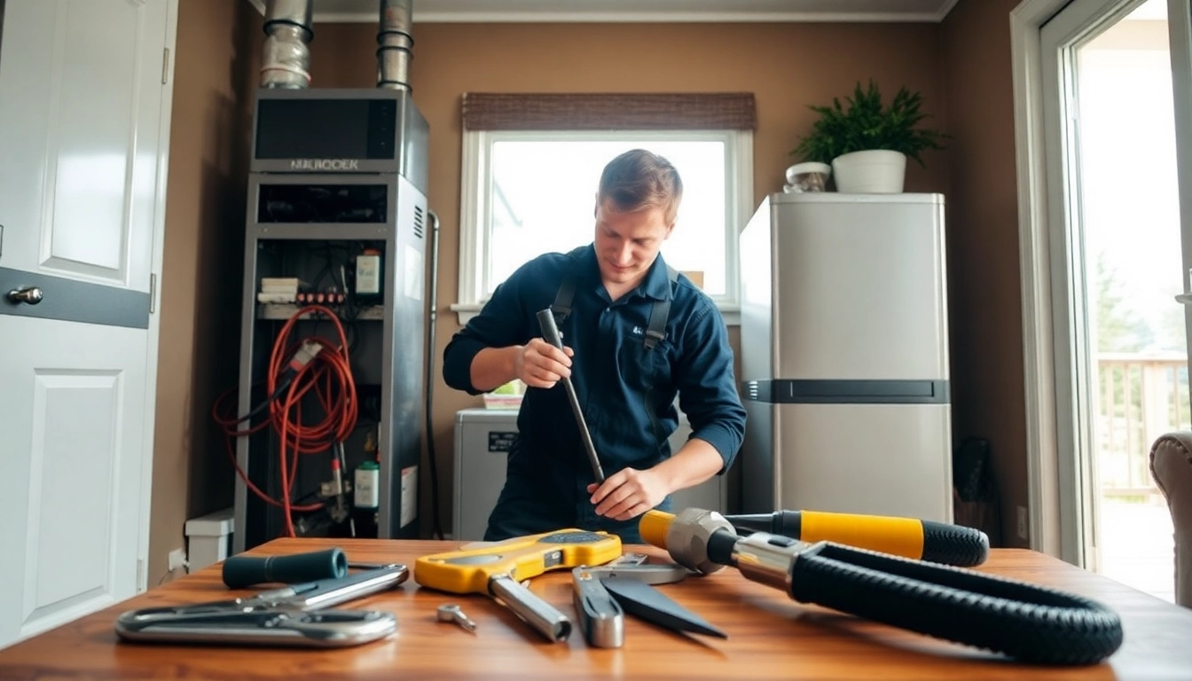 Heating repair north vancouver technician fixing a heating unit in a cozy home, showcasing professionalism and skill.