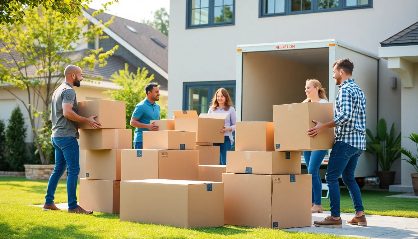 Moving services team efficiently packing belongings in a home setting, showcasing collaboration.