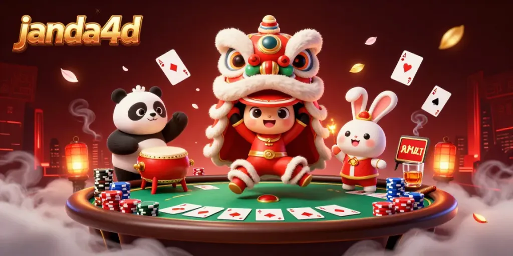 Permainan slot online janda4d dengan simbol beruntung dan suasana yang meriah.