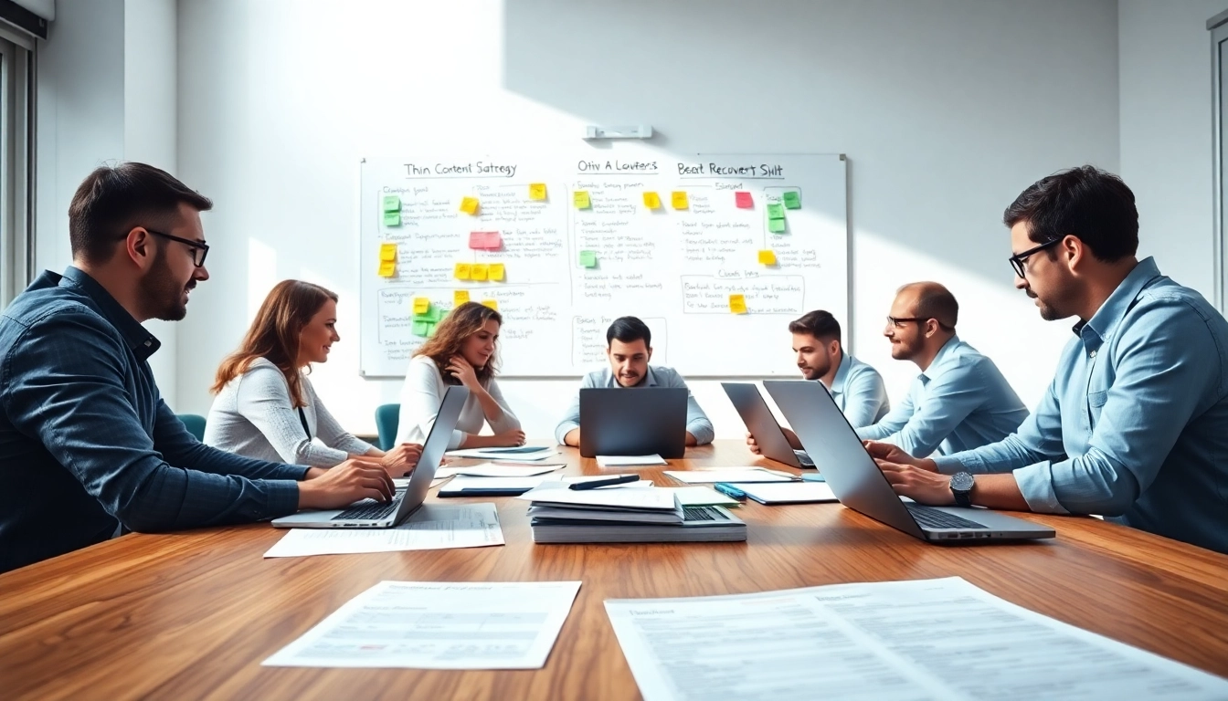 Enhance thin content recovery strategies with a collaborative team in a bright workspace.