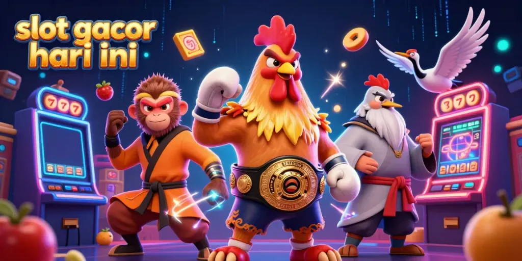Memainkan slot gacor hari ini dengan semakin seru bersama karakter roosters, monyet, dan crane.