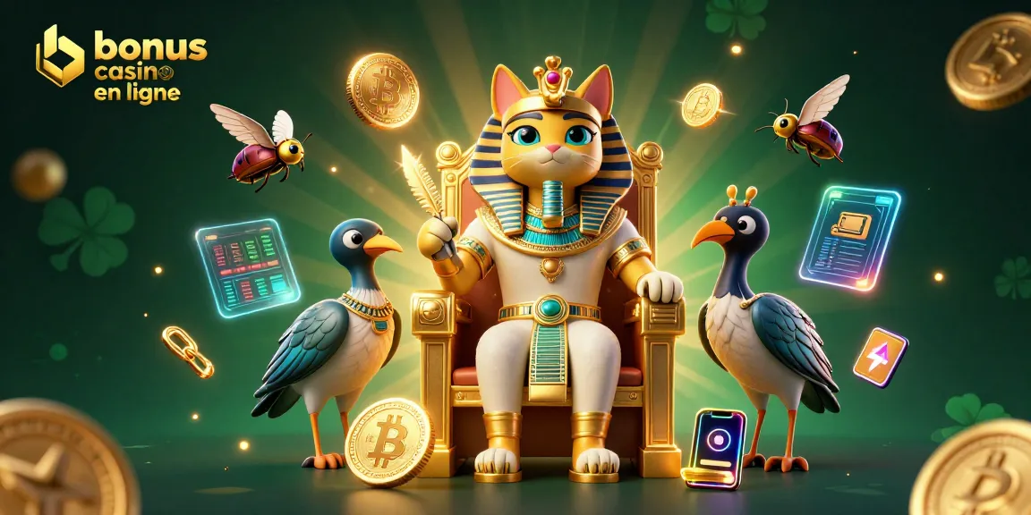 Découvrez le bonus de casino en ligne captivant avec un pharaon égyptien et des éléments de jeu crypto.