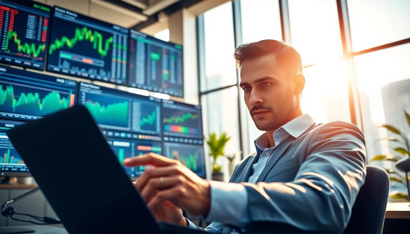 Engaging stock trading for beginners In Saudi Arabia scene with a focused trader analyzing market data.