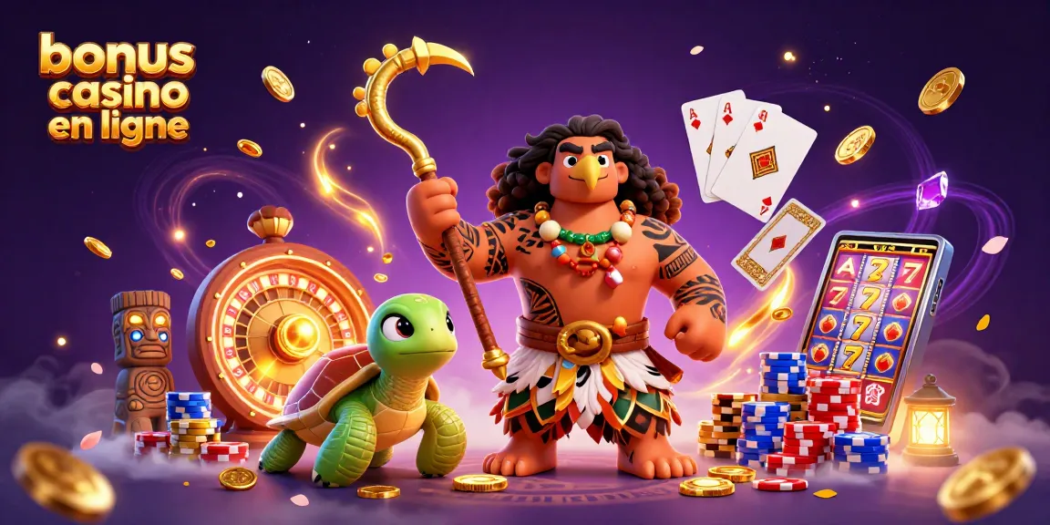 Illustration captivante d'un bonus casino en ligne avec des personnages de jeu et des éléments de casino.