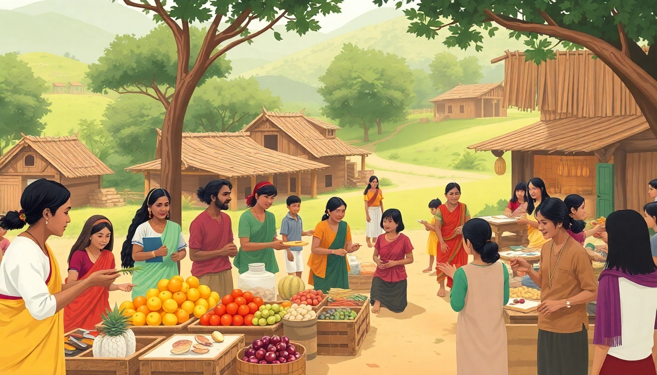 Understanding traditional economy simple definition through vibrant marketplace illustration.